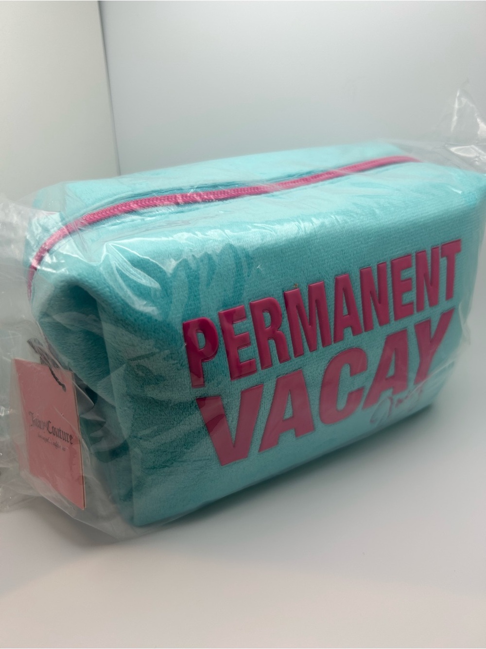Juicy Couture Aqua Cosmetic Bag with Pink 'Permanent Vacay' new with tags